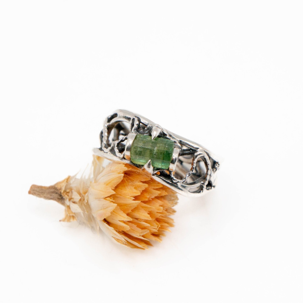 Каблучка «Лісовий Подих» з зеленим турмаліном — ручна робота Komarov Jewelry, Фото 2