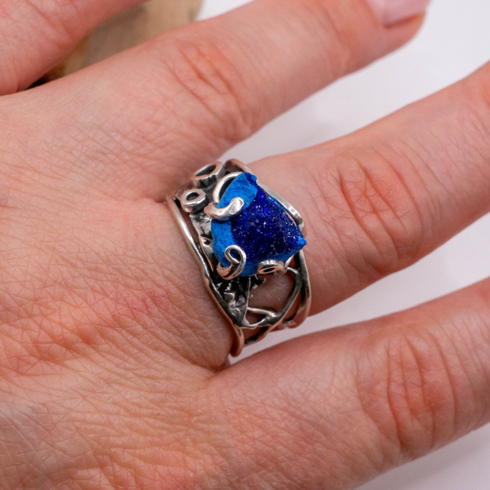Стильне кільце з азуритом незвичайної форми в авторському виконанні, Фото 6