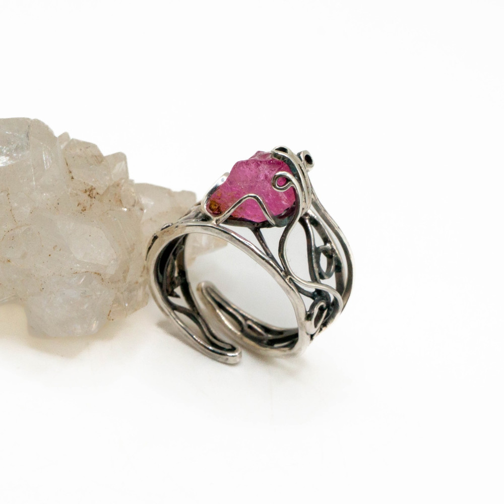 Каблучка з кристалом рожевого турмаліну — авторська прикраса ручної роботи, Фото 2