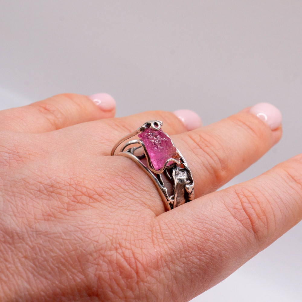 Каблучка з кристалом рожевого турмаліну — авторська прикраса ручної роботи, Фото 9
