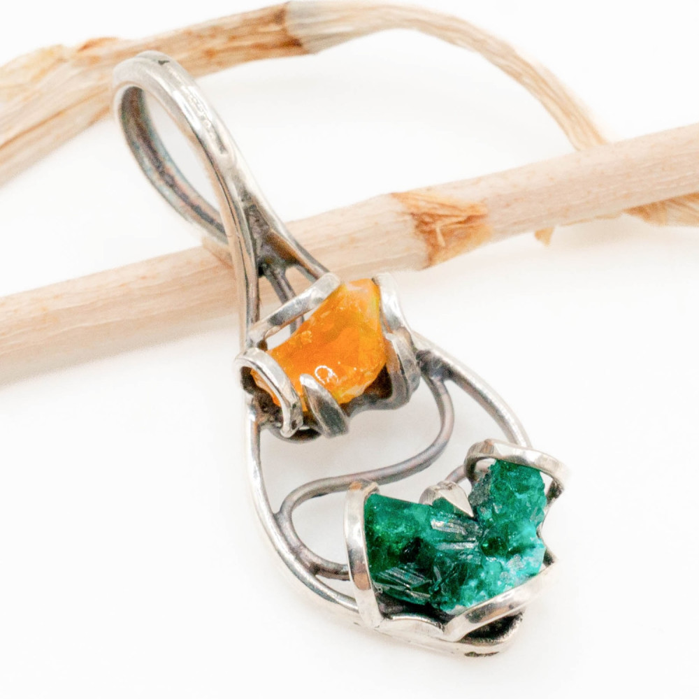 Срібний кулон з опалом та діоптазом. Авторська робота Komarov Jewelry
