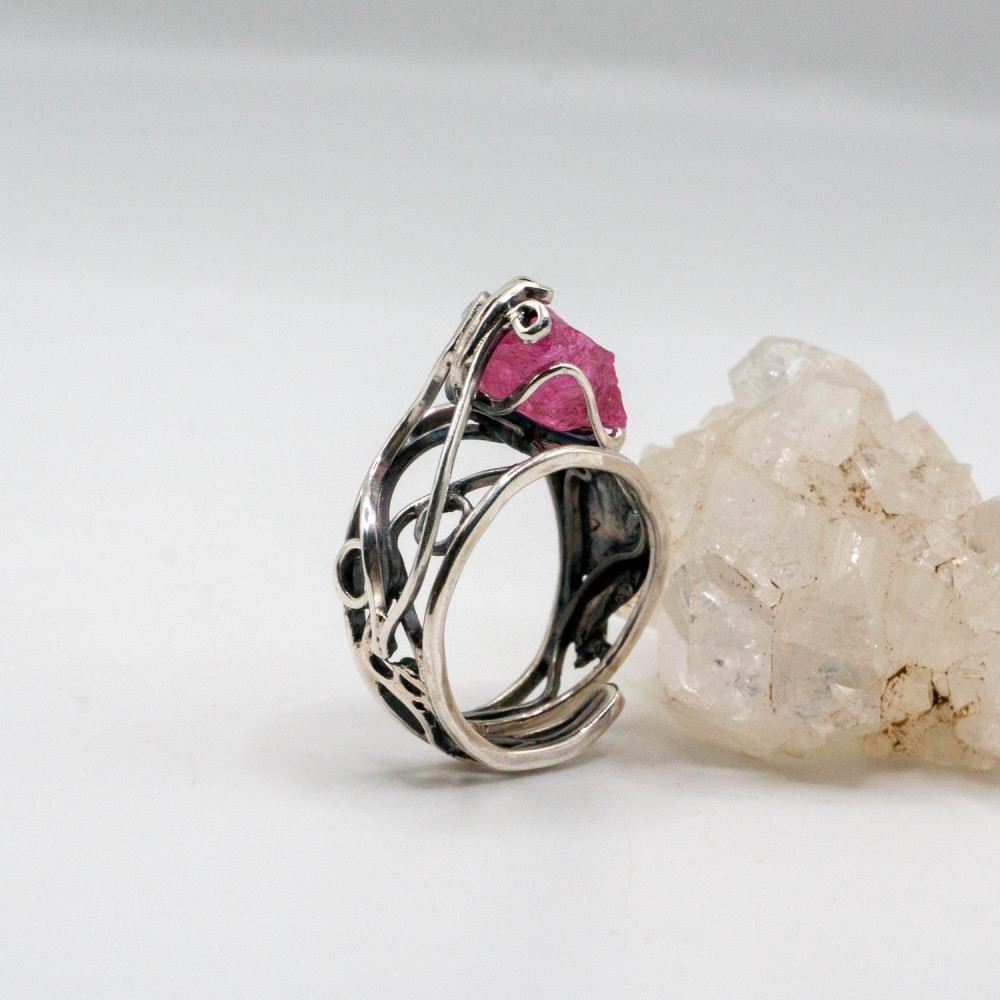 Каблучка з кристалом рожевого турмаліну — авторська прикраса ручної роботи, Фото 4