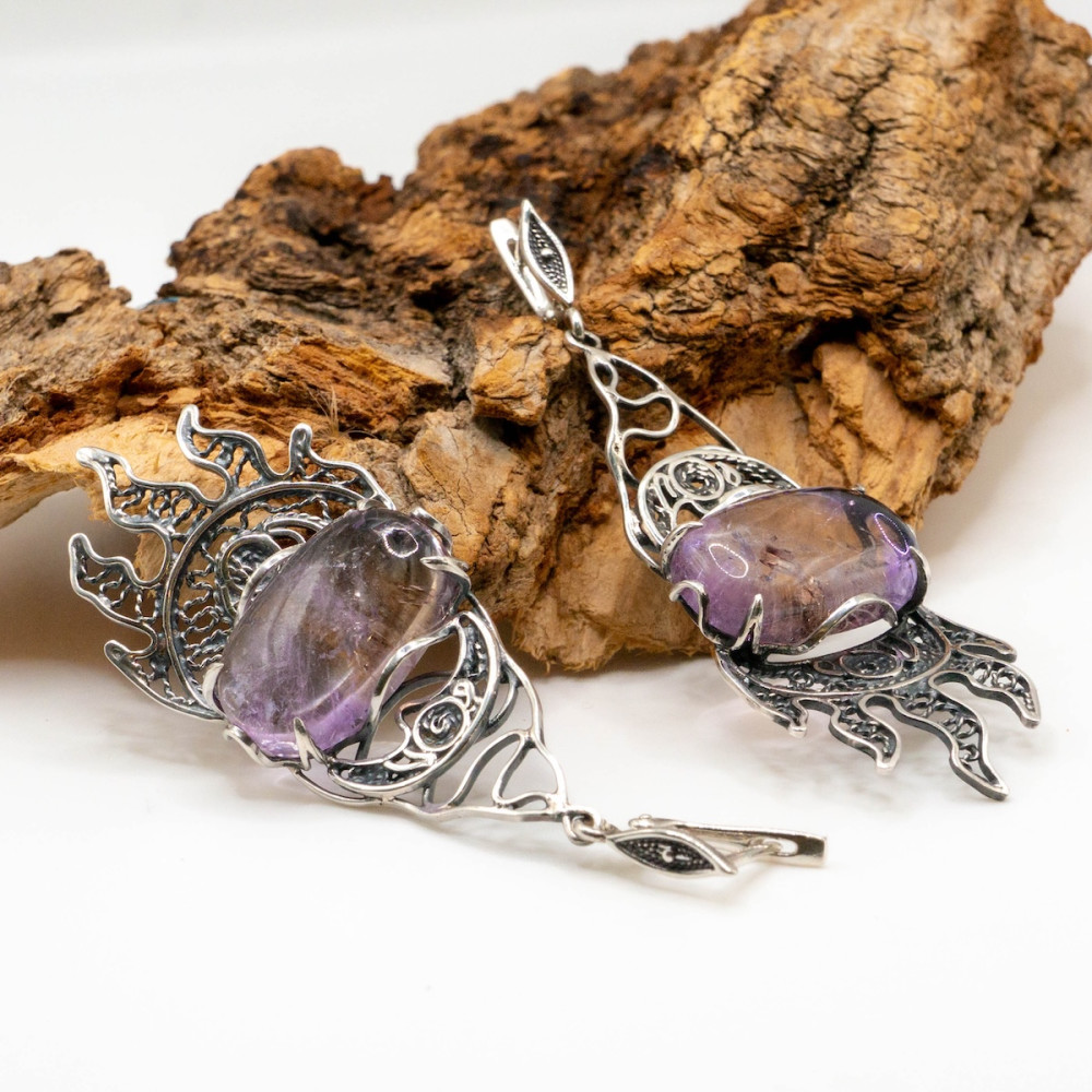 Сережки з натуральним аметрином, ручна робота