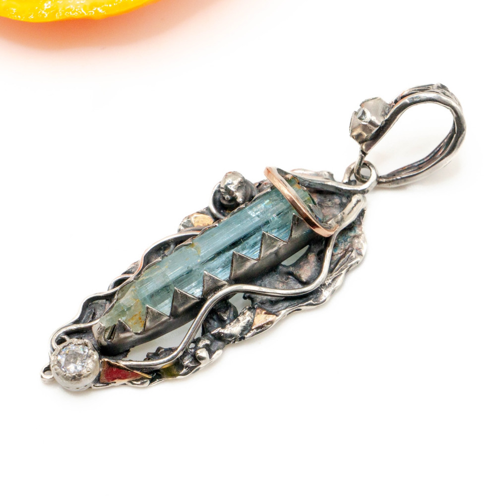 Кулон з аквамарином і блакитним топазом. Авторська робота Komarov Jewelry