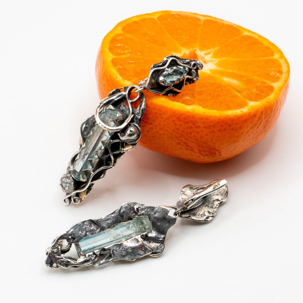 Сережки з аквамарином і блакитним топазом. Авторська робота Komarov Jewelry