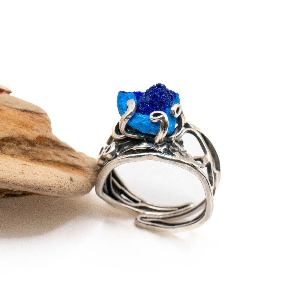 Стильне кільце з азуритом незвичайної форми в авторському виконанні, Фото 3