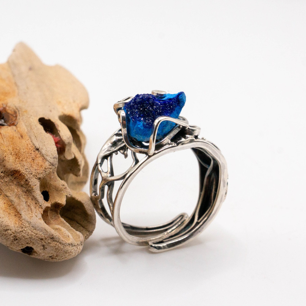 Стильне кільце з азуритом незвичайної форми в авторському виконанні, Фото 4
