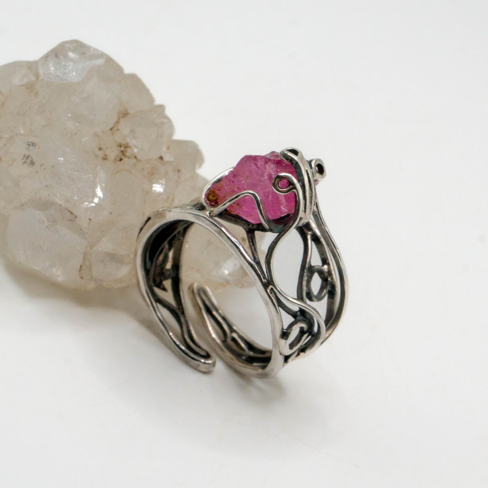 Каблучка з кристалом рожевого турмаліну — авторська прикраса ручної роботи, Фото 5