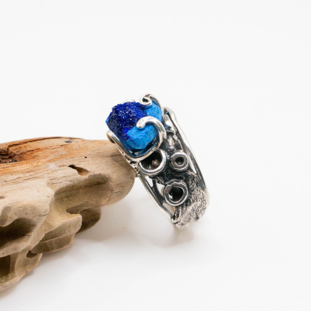Стильне кільце з азуритом незвичайної форми в авторському виконанні, Фото 1