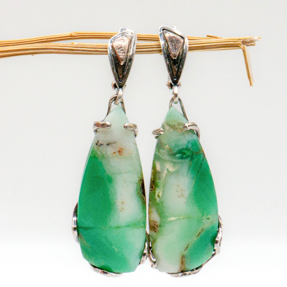 Срібні сережки з натуральним хризопразом