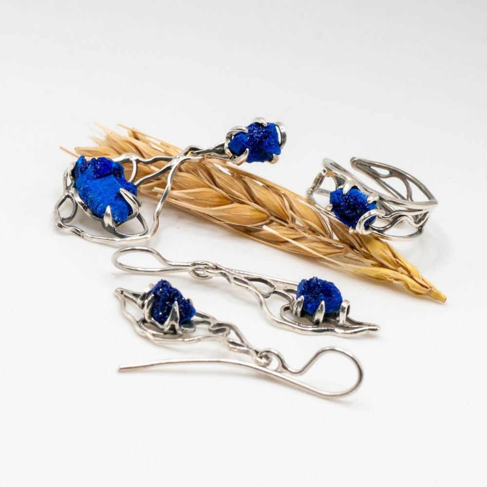 Авторський комплект із азуритом — сережки, кільце та кулон Komarov Jewelry