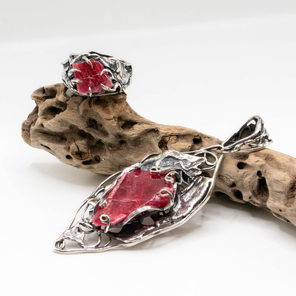 Срібний комплект із родохрозитом