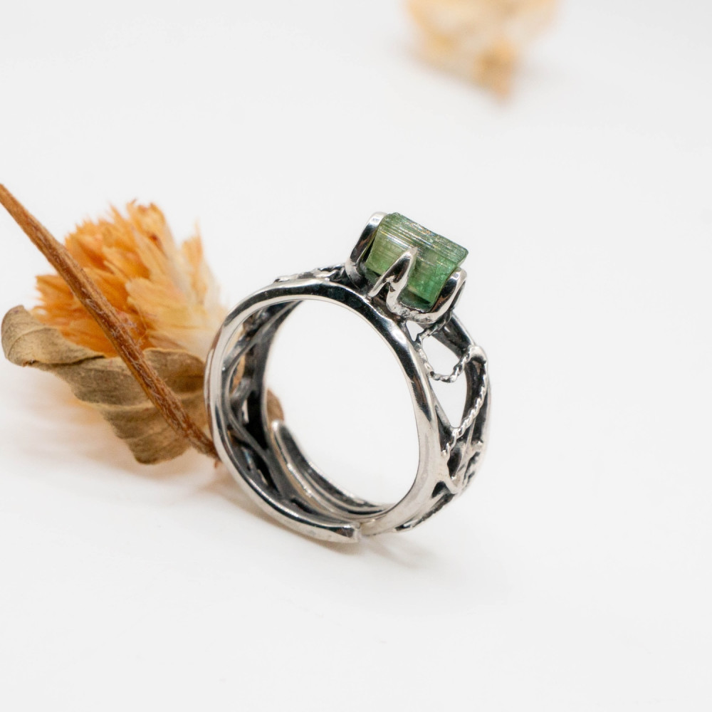 Каблучка «Лісовий Подих» з зеленим турмаліном — ручна робота Komarov Jewelry, Фото 8