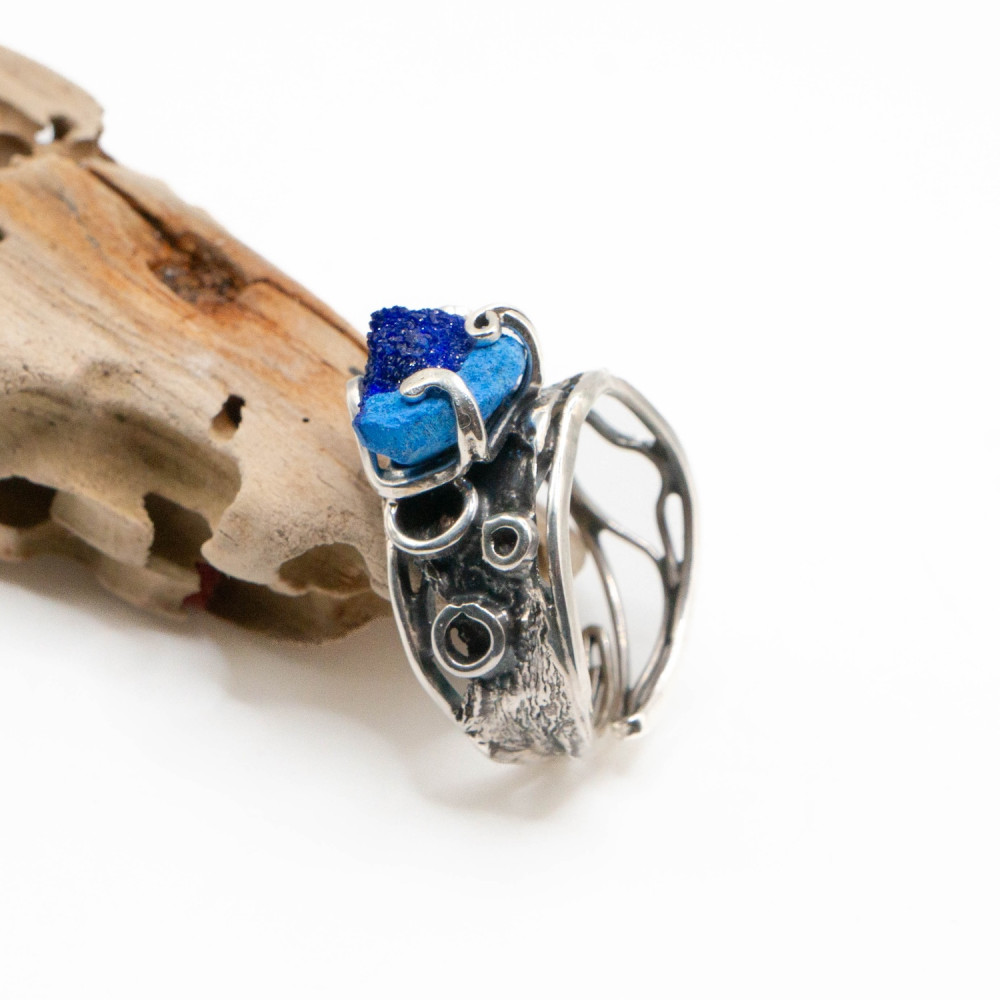 Стильне кільце з азуритом незвичайної форми в авторському виконанні, Фото 2