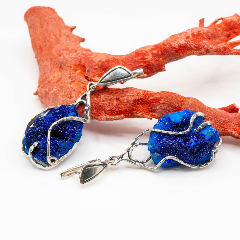 Срібні сережки з азуритом Глибина Неба