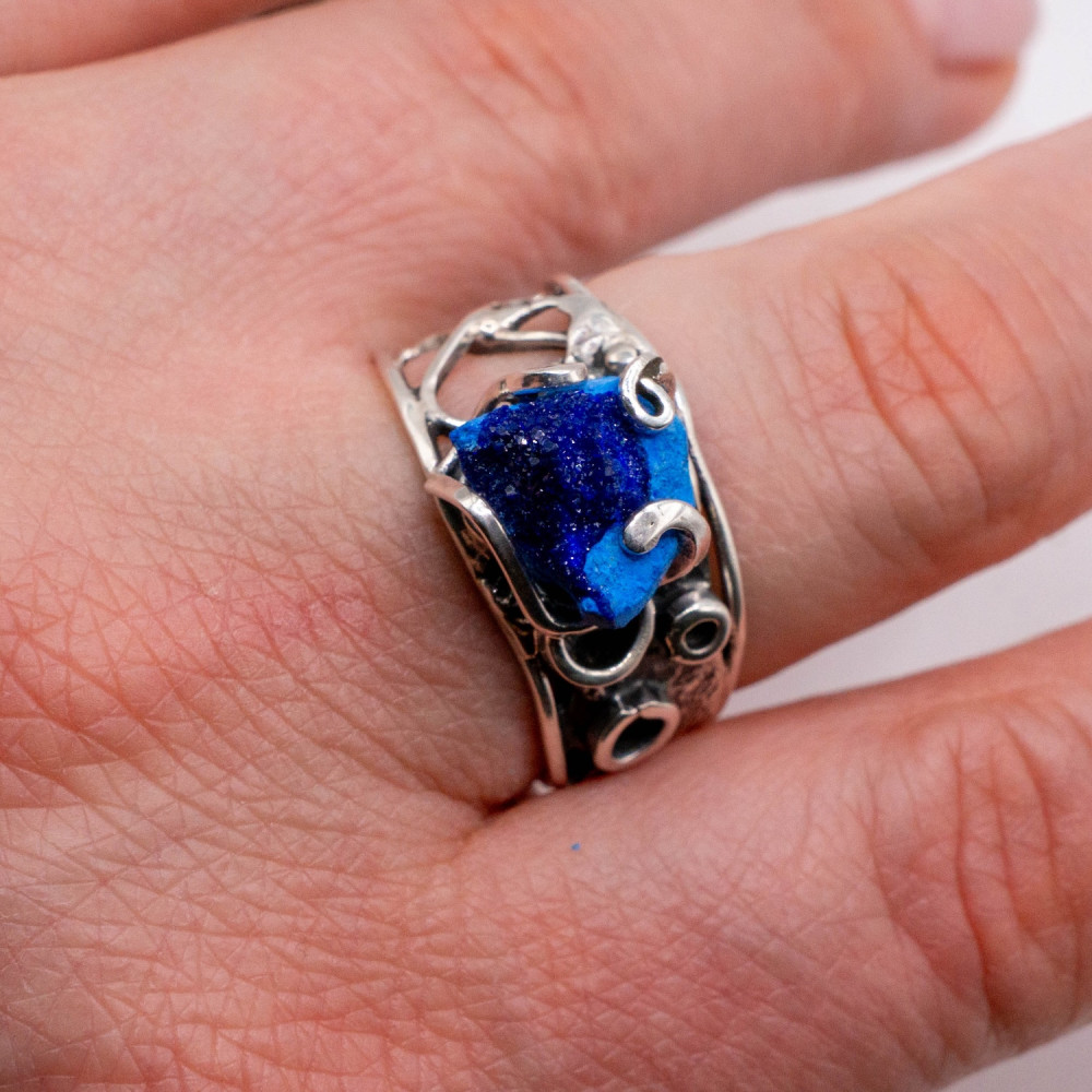 Стильне кільце з азуритом незвичайної форми в авторському виконанні, Фото 7