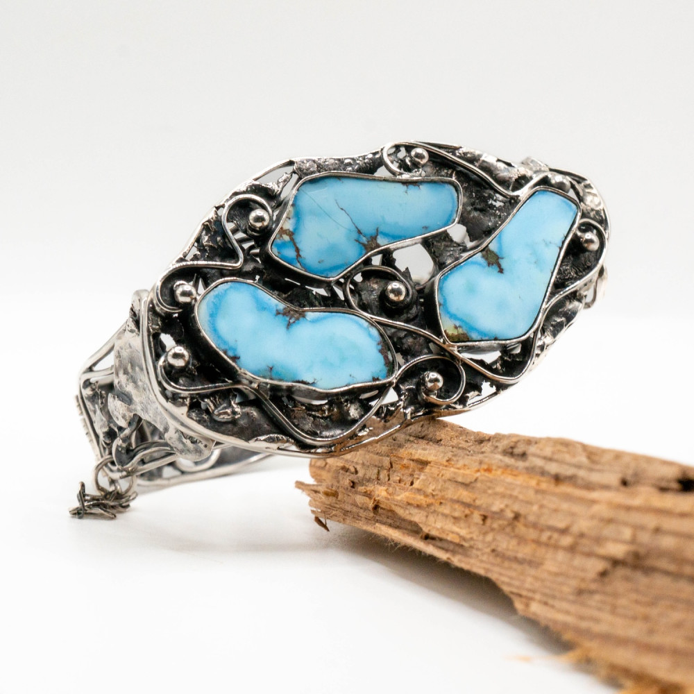 Срібний браслет «Архітектура Неба» з натуральною бірюзою — авторська робота