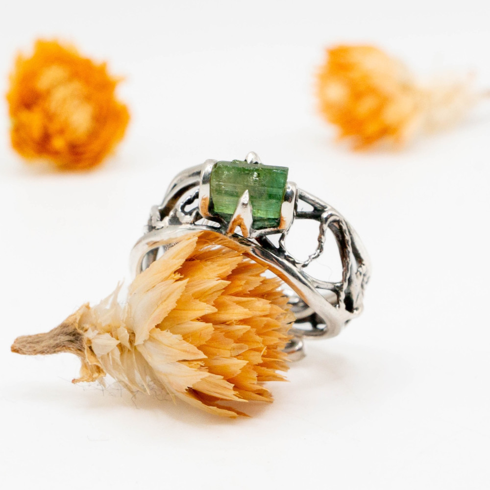 Каблучка «Лісовий Подих» з зеленим турмаліном — ручна робота Komarov Jewelry, Фото 1