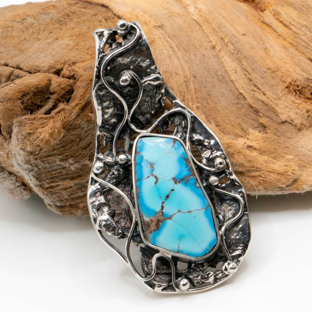 Срібний кулон «Серце Неба» з великою бірюзою — авторська робота