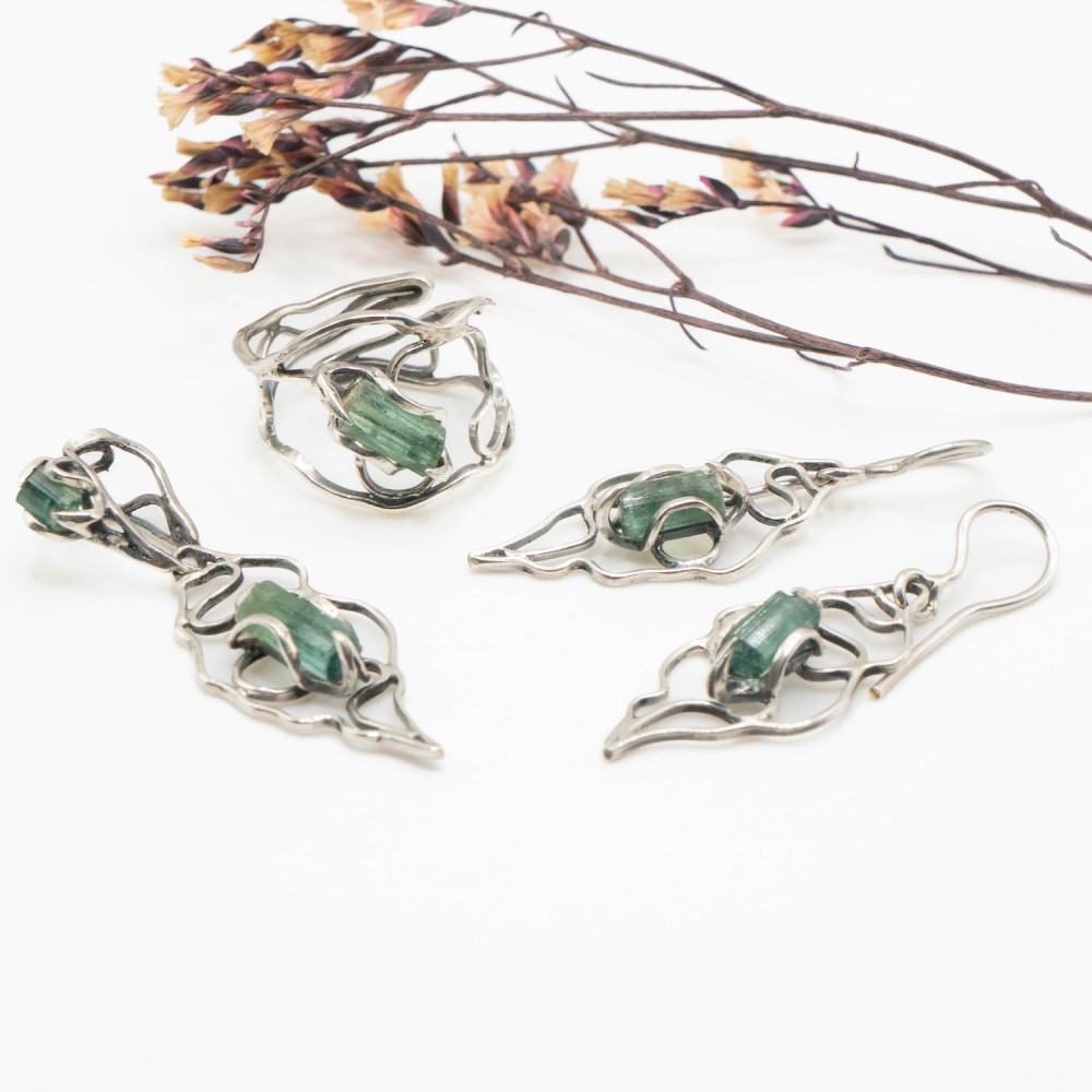 Комплект з турмаліном у сріблі “Forest Whisper” — авторська колекція