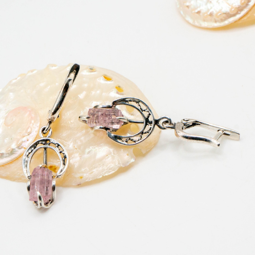 Срібні сережки «Коло Тихого Світла» з натуральним рожевим турмаліном — авторська робота